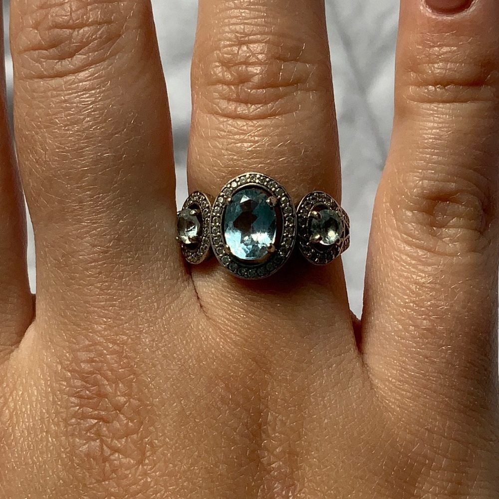 Solid Silver 925 ring with Aquamarine & Topaz stones size 7 UA made